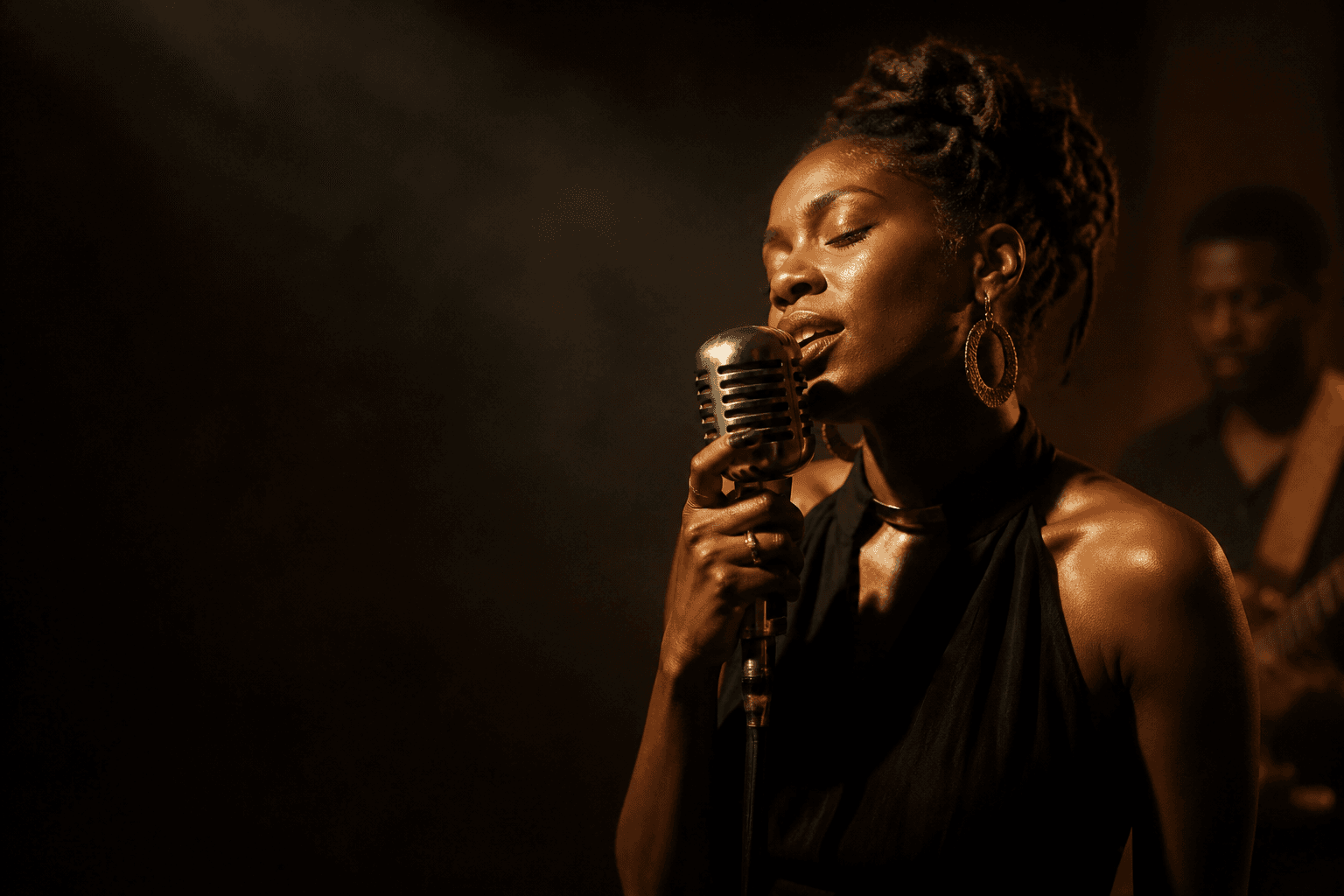Malika Nzuzi chante dans un studio intimiste
